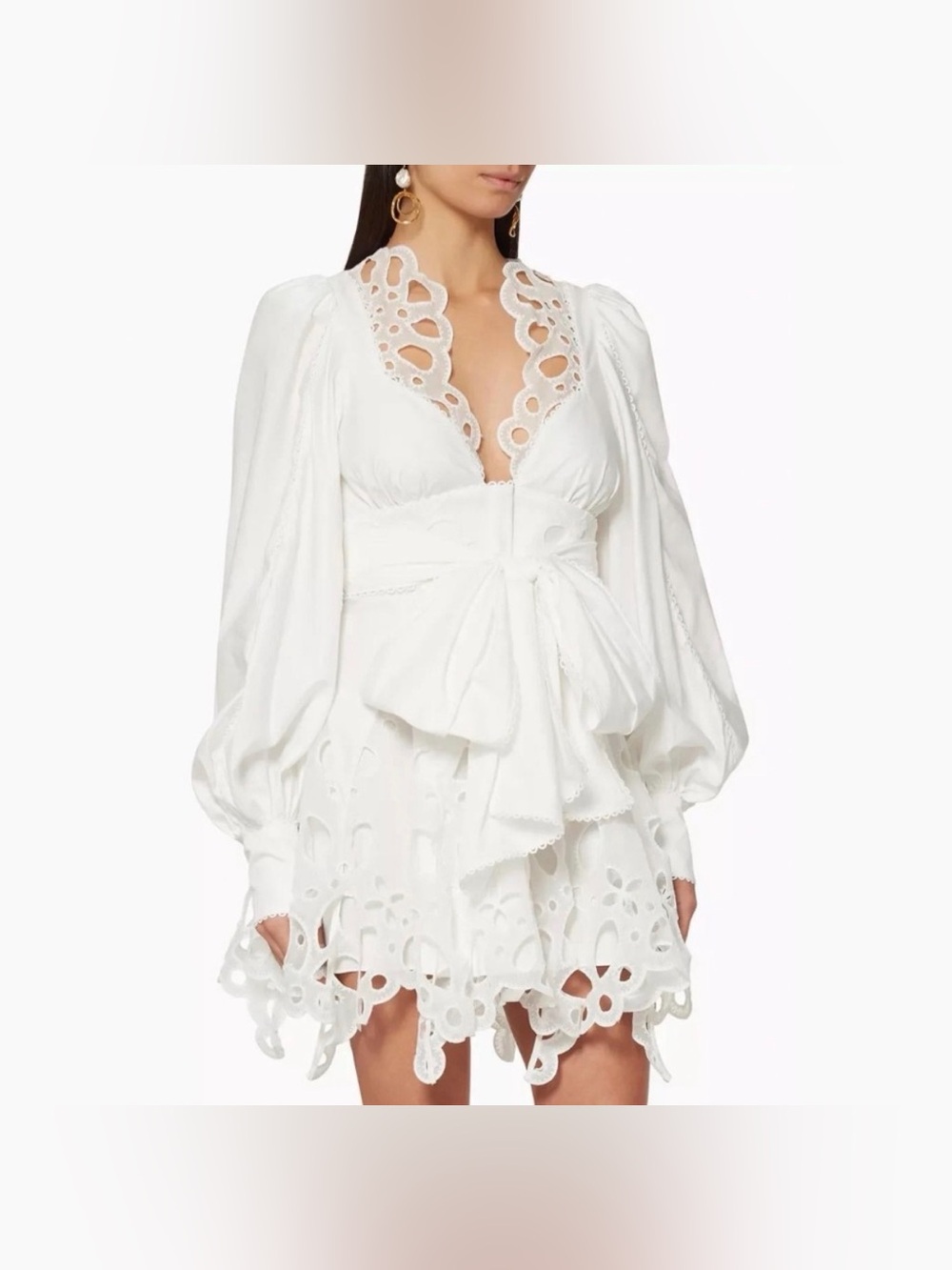NWT Acler Vicount Ivory Eyelet Scalloped Lace Mini Dress with Bow Detail